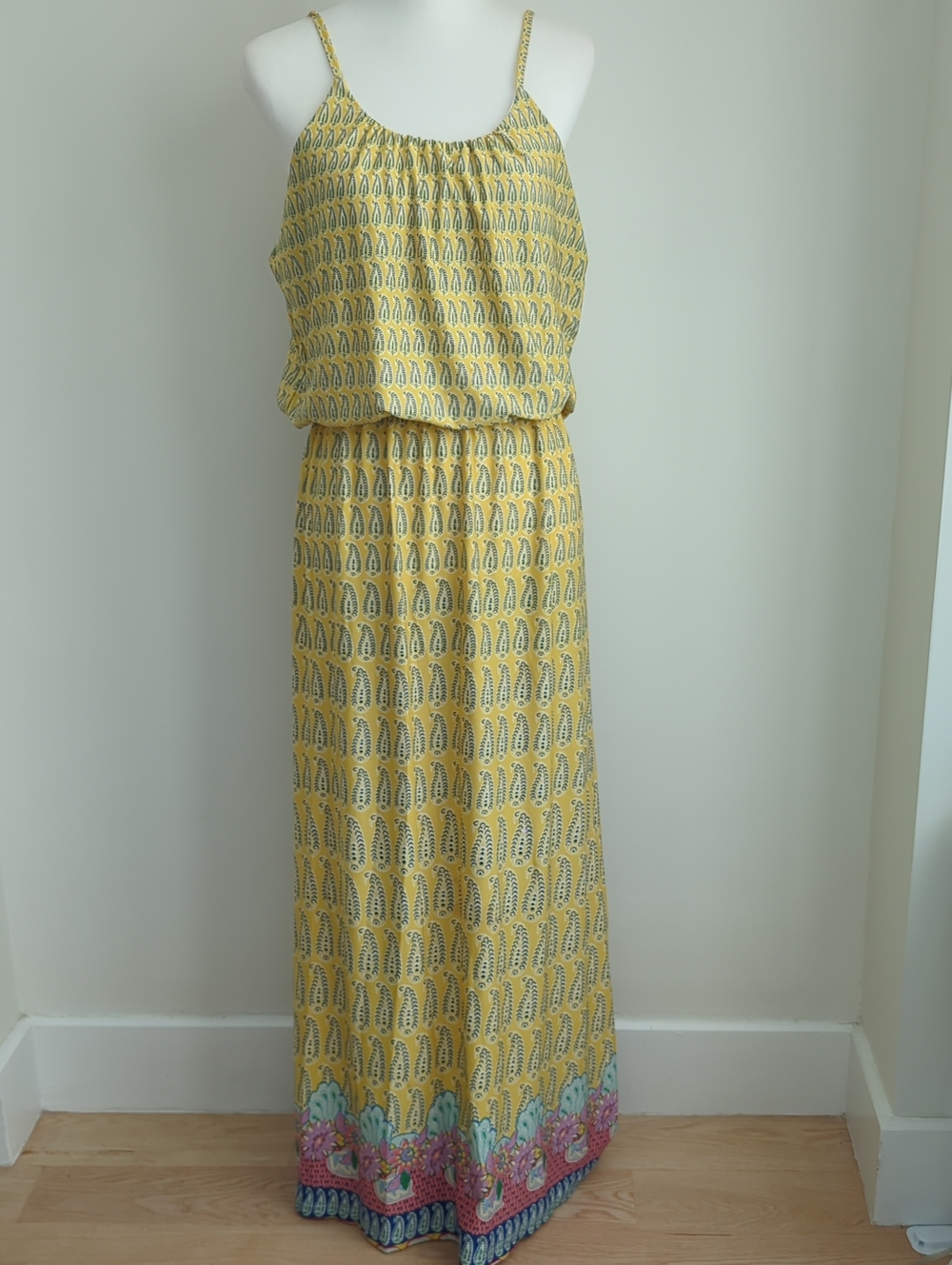 Magic Yellow Pattern Maxi with Blouson Top & Floral Bottom Trim